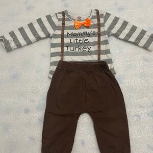 Striped Gray and Brown Outfit with Orange Bow Tie